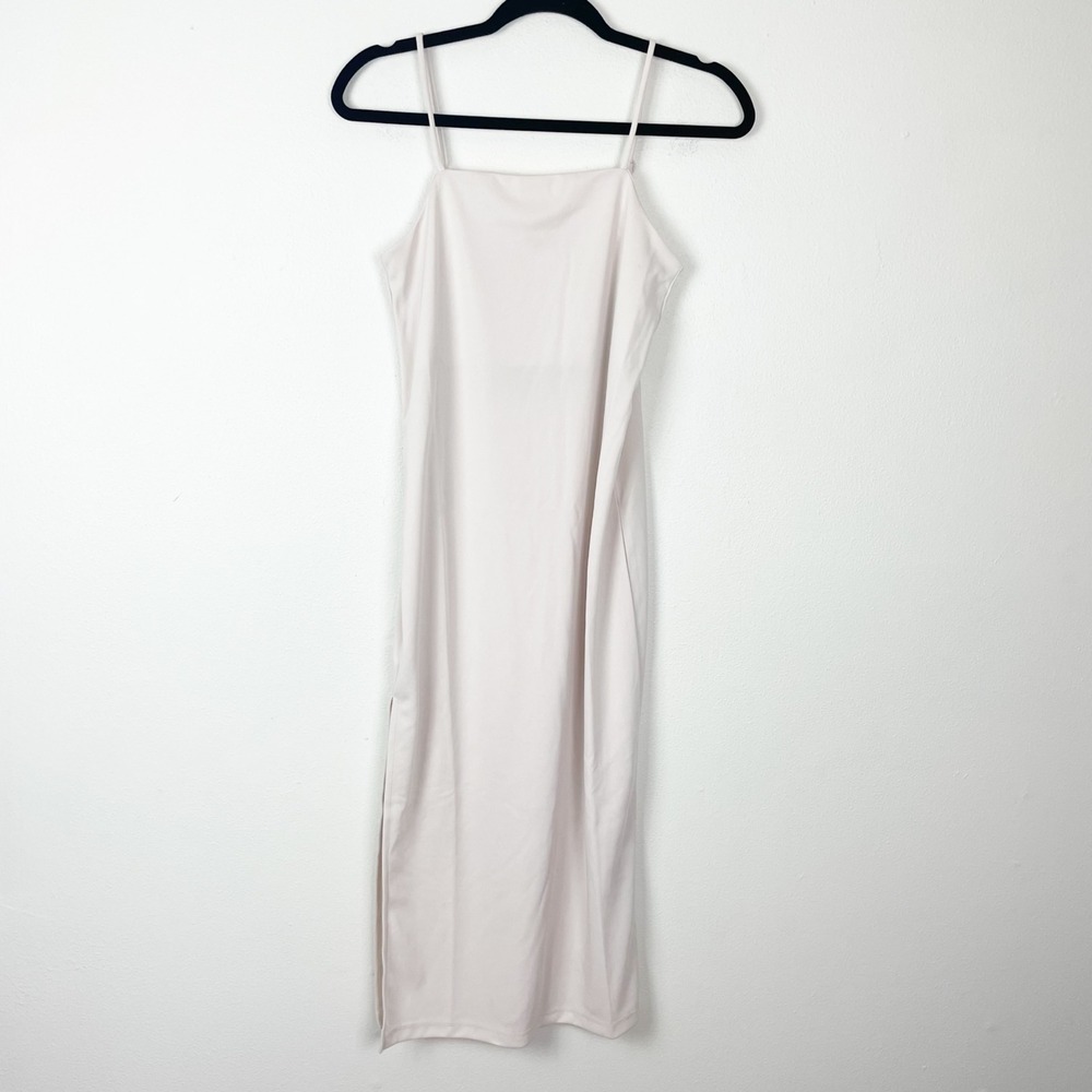 NWT H&M Woman's XS Nude Beige Spaghetti Strap Slip‎ Maxi Dress Basic Square Neck